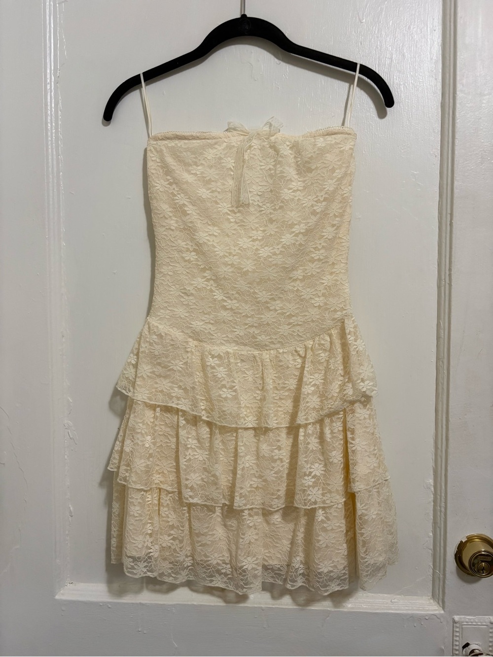 Strapless Lace Tiered Mini Dress — Cream